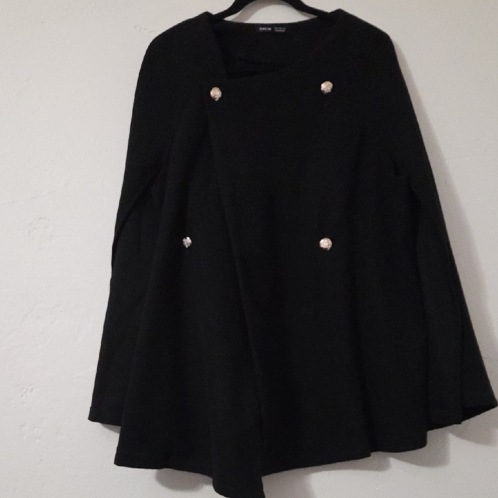 Chic Black Double-Breasted Cape Coat